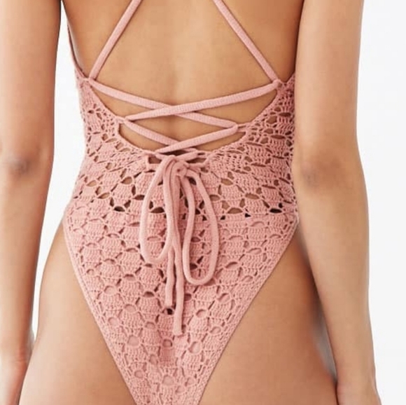 Semi sheer crochet one piece bathing suit - Picture 3 of 6